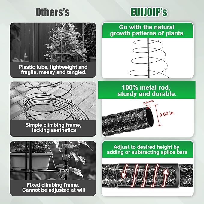 2 Pack 74in Tall Spiral Frame Trellis for Climbing Plants Outdoor, Heavy Duty Metal Garden Plant Tower, Rustproof Support for Pole Bean Cucumber Sweet Peas Clematis Vines, Anti-Tip Pot Indoor Decor