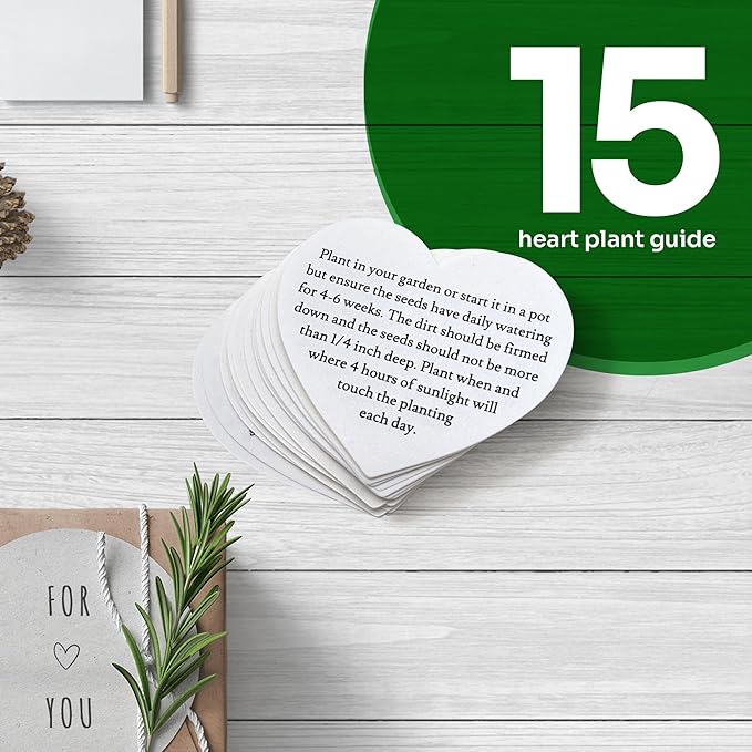 Seed Bloom 15 Sets of Heart Planting Guide with Glassine Envelopes – Perfect for Seed Paper Products, Wedding Favors, and Gift Sets