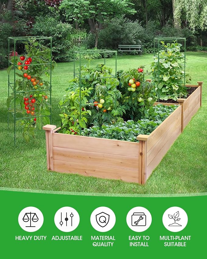 3 Pack Tomato Cages for Garden - Heavy Duty Square Tomato Plant Support Stakes, Height-Adjustable Tomato Trellis, Tomato Plant Cage for Raised Beds/Pots (Holds 50 Lbs)