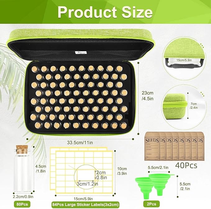SMUJU 80 Slots Seed Storage Organizer with 40 Seed Envelopes, Sturdy Organizer Storage Box with Label Stickers, Glass Container for Flower Vegetable Garden Seed Saving (Seeds not Included)