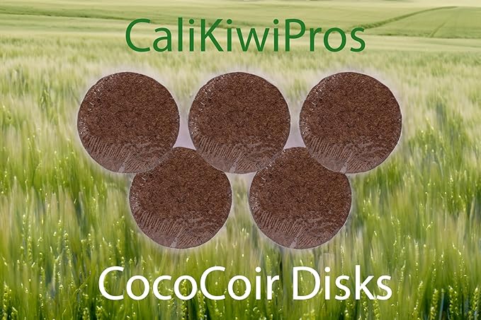 CaliKiwiPros 5 Large 65gm Coco Coir disks Ideal Potting Soil for Indoor & Outdoor Plants. 1 Disk Creates 1.5lbs of Soil Fills a 9'' x 6'' Plastic Bag. Greatest Volume & Value as Almost 4 quarts.