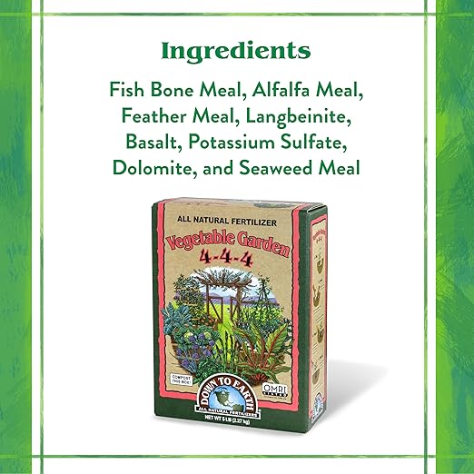 Down To Earth All Natural Fertilizers Organic Vegetable Garden - Plant Food for Vegetables, Herbs, Greens and Raised Beds 4-4-4, 5 lb