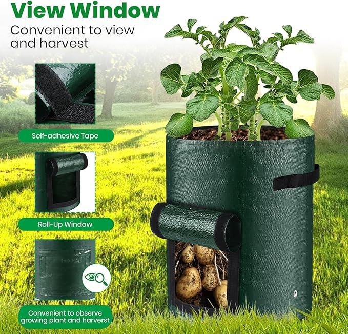 BIJOKETTEN 6-Pack 10 Gallon Grow Bags, 120g Plant Pots with Handles and Flap, Lightweight PE Growing Bag for Vegetable Tomato Potato Flowers Mushroom Planting, Indoor/Outdoor Grow Pots