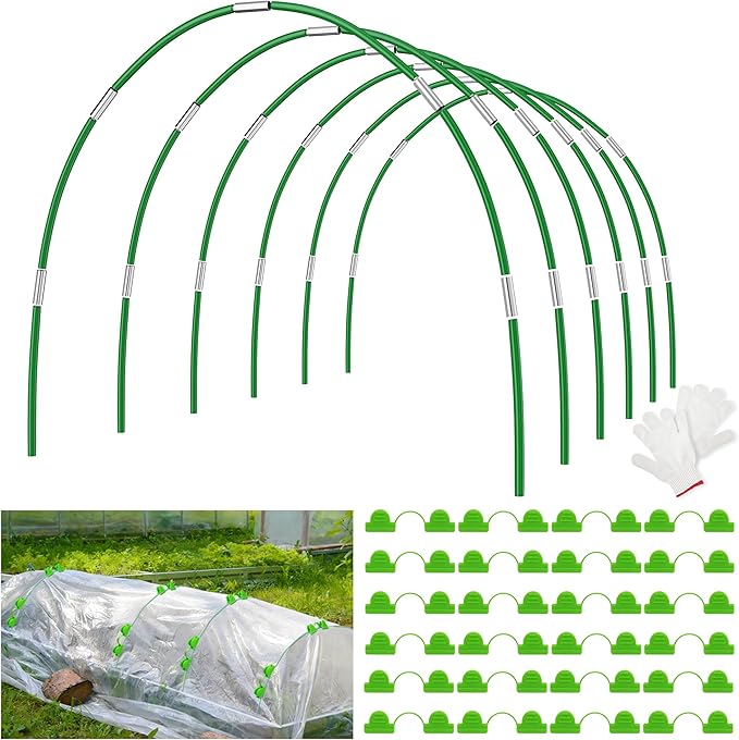 Unves 36 Pcs Garden Hoops, 6 Set of 8.4 Ft Long Fiberglass Garden Hoops for Raised Beds, Plant Stakes for Grow Tunnel Netting, Greenhouse Elevated Planting Shade Cover & Crop Row Bed Garden Stakes