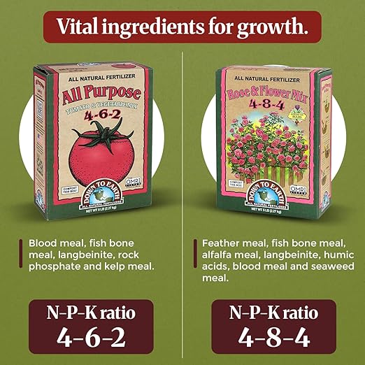 Down to Earth All Purpose 4-6-2 Tomato & Vegetable Mix + Rose & Flower Mix 4-8-4 Fertilizer Bundle | Organic Plant Food for Vegetables, Flowers, Herbs & Bulbs | OMRI-Listed | 5 LB Each