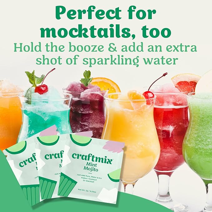 Craftmix Mint Mojito Cocktail & Mocktail Drink Mixer, Skinny Mixes - Water Flavoring Packets - Made With Real Fruit - Vegan Low-Carb, Low-Sugar, Non-GMO, Dairy Free, Gluten Free, 12 Pack