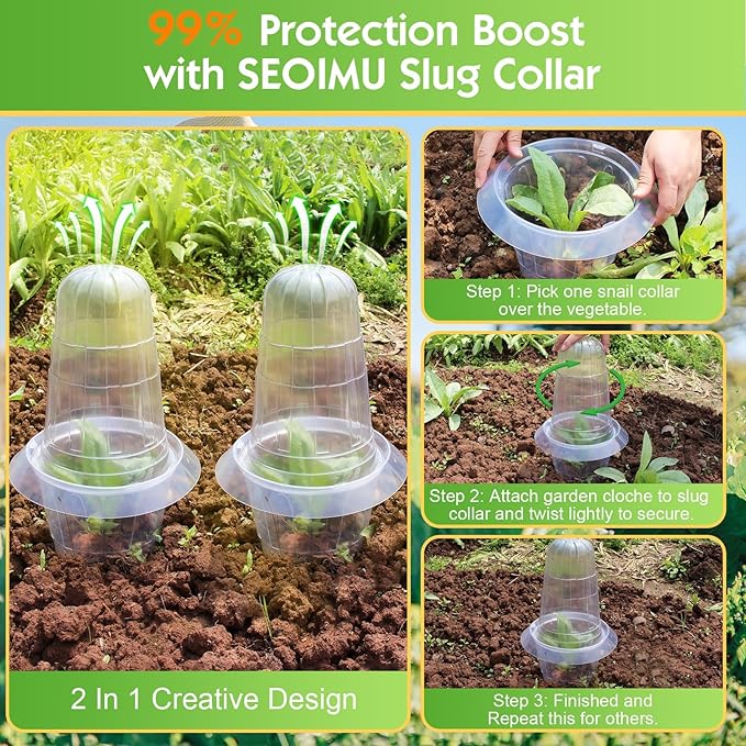 10 Pcs Upgraded Transparent Garden Cloches for Plants, Reusable Plant Covers, Plant Protectors from Animals for Garden Plants, Plant Covers Freeze Protection, Compatible with Slug Collar