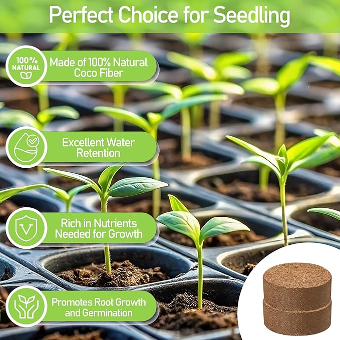 Legigo 200 Pcs 30mm Coco Coir Pellets Seed Starter Soil Mix- Organic Coconut Coir Potting Soil Pods for Seedling, Coco Peat Soil Discs for Indoor & Outdoor Plants Bonsai Herbs Vegetables and Flowers