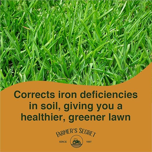 Farmer’s Secret Liquid Iron for Lawns and Gardens - Chelated Liquid Iron Supplement - For use on all Types of Grass, Plants and Trees - Covers 32K Square Feet (32oz)