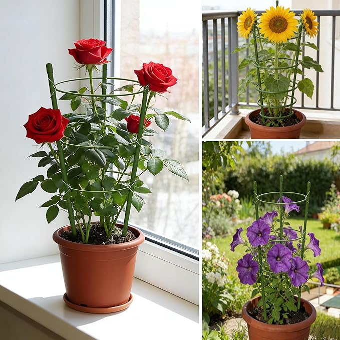 Tomato Cage Plant Support Cages for Garden, Upgrade Garden Plant Stakes with Adjustable Rings, Plants Trellis for Tomato, Flower, Climbing Plants, with Plant Tie and Clips 3 Pack 18 inches