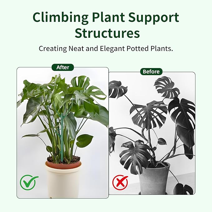 10 Pack Stackable Plant Support Stakes - Climbing Support for Indoor & Outdoor Use - Garden Accessories for Monstera, Pothos, Philodendron - Aesthetic Alternative to Moss Poles & Trellises