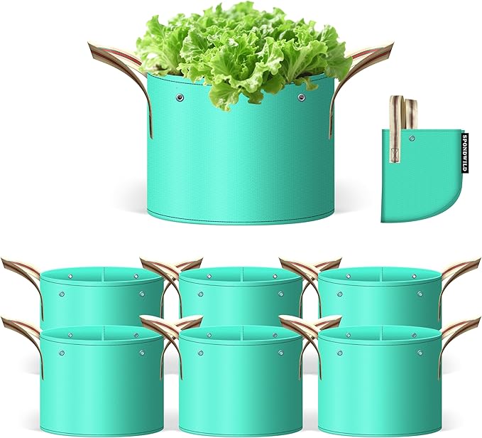 SPONDWILD 7 Pcs 20 Gallon Grow Bags, PE Garden Grow Bags for Plants with Branch-Binding Holes and Bottom Drain Holes, Ideal for Vegetables, Strawberries and Flowers