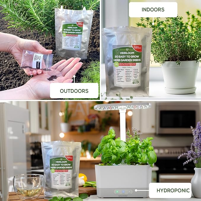 20 Easy to Grow Spice and Herb Seeds for Home Gardening - Kitchen & Culinary Herb Plant Seeds for Indoor, Outdoor, and Hydroponic Growing, Including Basil, Parsley, Rosemary, Mint & More
