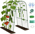 Cucumber Trellis, Metal Garden Arch Trellis for Raised Bed, 32 x 48inch U-Shape Garden Trellis for Climbing Plants Outdoor, Vegetables Fruit Plant Support with Netting, Gardening Supplies (Green)