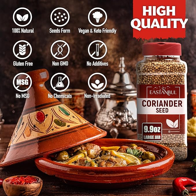 Eastanbul Coriander Seeds Whole, 9.9oz, Cilantra, Coriander for Cooking, Pickling Spice, Canning, Biltong, Cornbeef Brisket, Corriander Tea, AKA Dhania & Chinese Parsley Seeds, Vegan