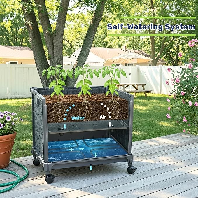 Raised Garden Bed Tomato Planter Box with Trellis, 56.7" Tomato Planters Cage w/Self-Watering for Climbing Plants Vegetables, Patio Indoor Outdoor