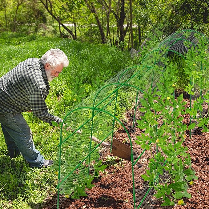 codree 2 Packs Garden Cucumber Trellis for Plant- 47 x 47 Inch Metal Arch Melon Trellis for Raised Bed- Foldable Tunnel Trellis with Climbing Net Clips for Growing Vine Vegetable