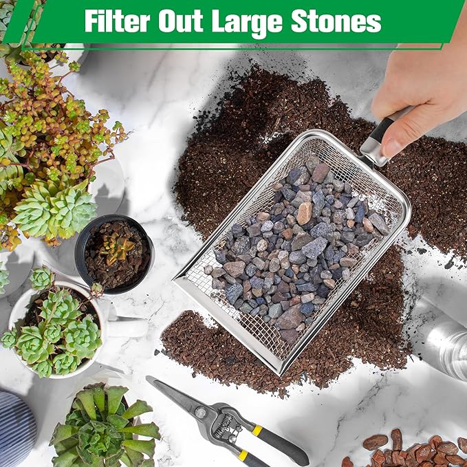 2PCS/ 4PCS Soil Sifter for Gardening, Stainless Steel Sand Soil Compost Sifter for Gardening with Handle, Sieve for Rocks (0.2/0.1 in Mesh, 2)