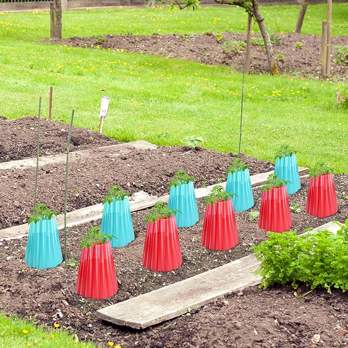 Adnee 10 Pack Water Filled Plant Protectors-19 x 17 Inch Reusable Wall of Water Plant Covers for Tomato Plants-Red Blue Early Season Insulating Plant Protective Cover for Outdoor Winter Freeze