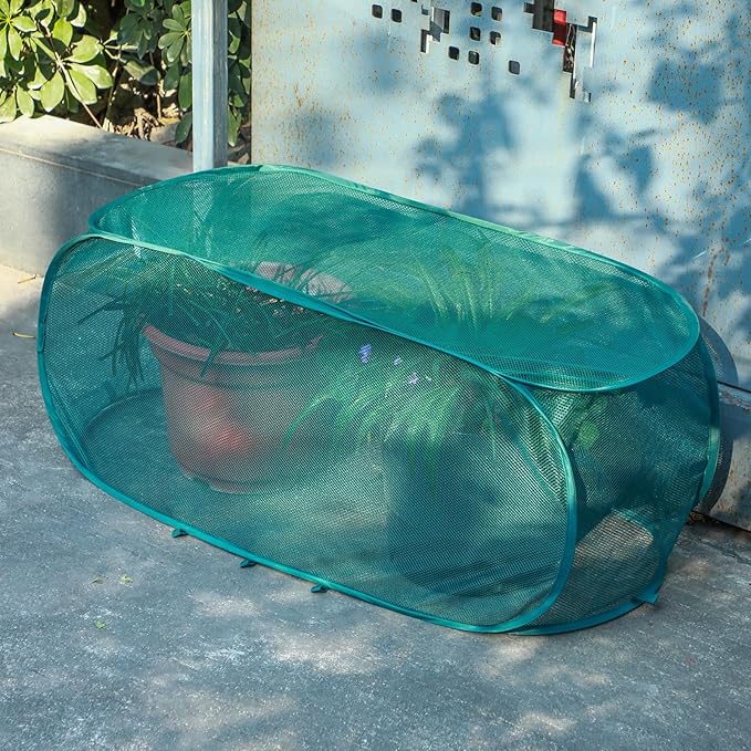 2 Pcs 39" x 18" x 16" Pop up Garden Mesh Plant Cover Outdoor Plant Protector Garden Row Raised Bed Cover with Ground Nails Crop Cage Net for Seedlings Vegetable Fruit Herbs (Dark Green)