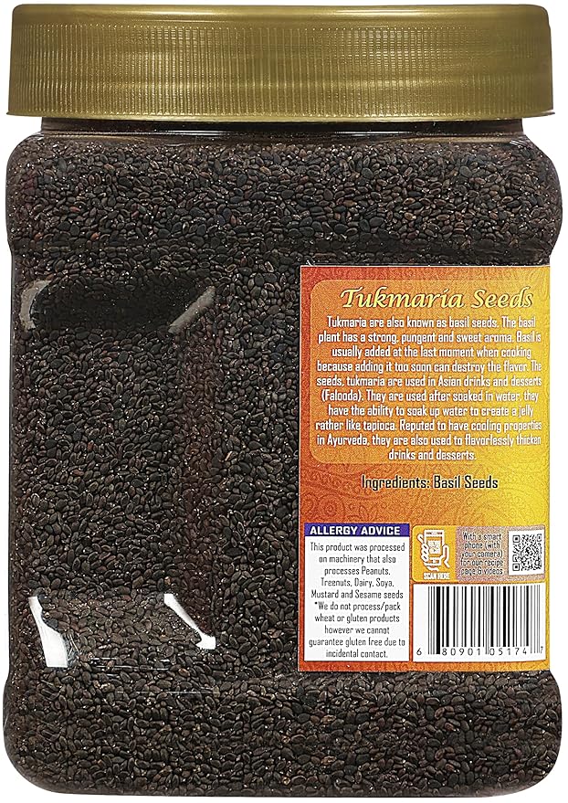 Rani Tukmaria (Natural Holy Basil Seeds) 1.38lbs (22oz) 624g PET Jar Used for Falooda / Sabja Dessert, Spice & Ayurveda Herbal ~ Gluten Friendly | NON-GMO | Kosher | Vegan | Indian Origin
