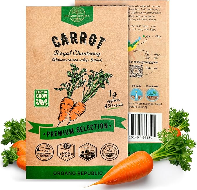 Organo Republic Carrot Royal Chantenay Seeds Pack 1G - Over 850 of Non-GMO Heirloom Carrot Seeds for Planting Vegetables in Individual Seed Packet, Vegetable Seeds for Planting Indoor & Outdoor Garden