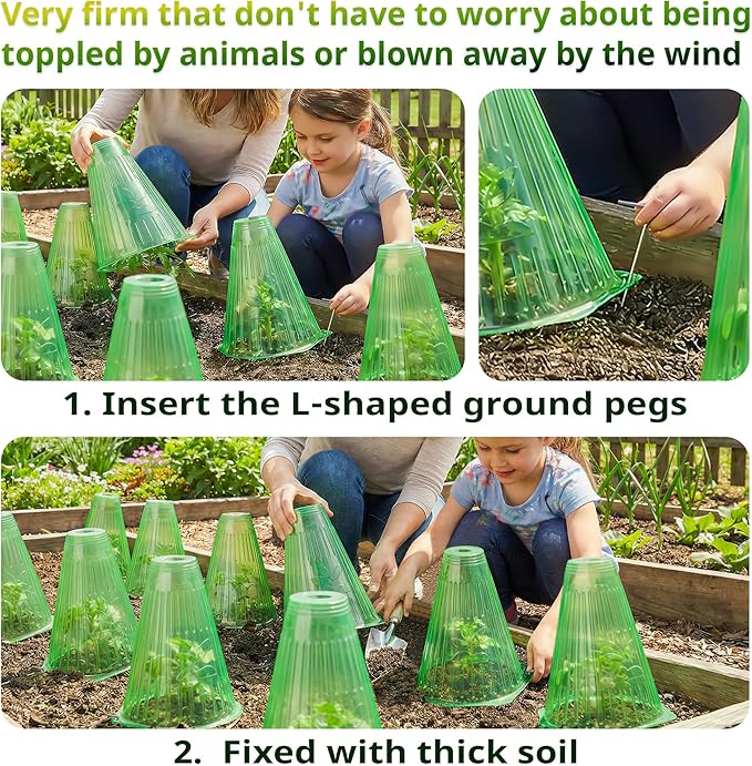 30 Pack Garden Cloches for Plants with 60 Stakes, 9.05" L x 7.8" Reusable Plant Bell Cover, Protection from Freezing Weather, Birds, and Snails for Garden