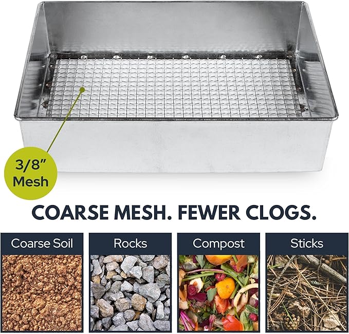 Trapping Soil Sifter, Standard Size (12 x 10 inches) with 3/8-inch Mesh, Garden Sieve for Dirt, Sand, Rocks, and Compost
