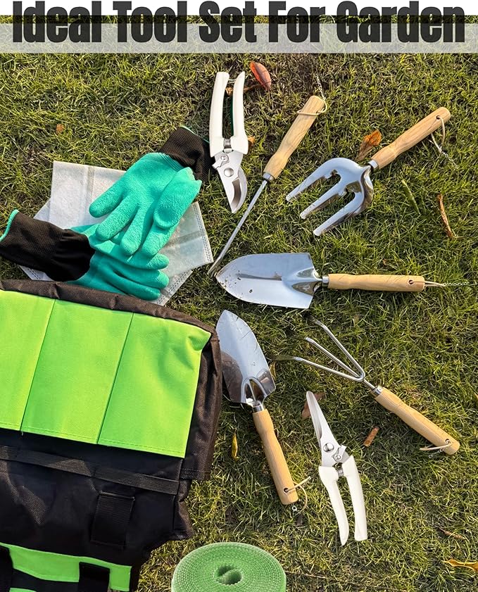 Garden Tool Set, Stainless Steel Gardening Hand Tools, Gardening Supplies Kit, Garden Tools with Fashion and Durable Storage Bag, Ideal Gifts for Women Men (13 Pieces)