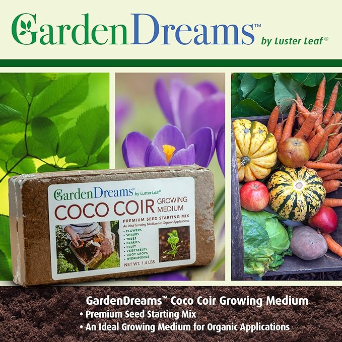 Luster Leaf 1250 1.4 lb. Coco Coir Growing Medium and Seed Starting Mix, 1.4lb, Brown