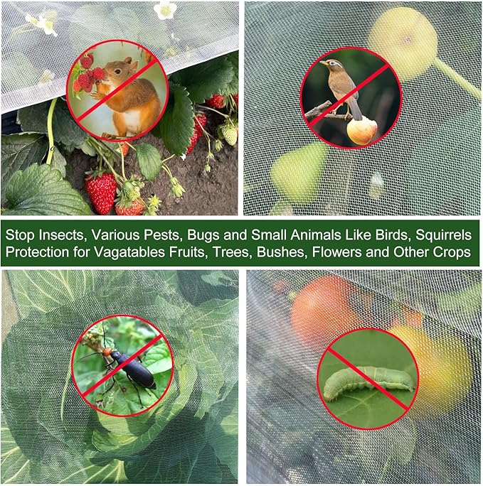 Garden Netting 10x33Ft, Ultra Fine Plant Cover, Insect Netting Barrier Mesh for Plants Vegetables Fruits Flower, Row Covers Raised Bed Protection Net, Birds Animals Screen