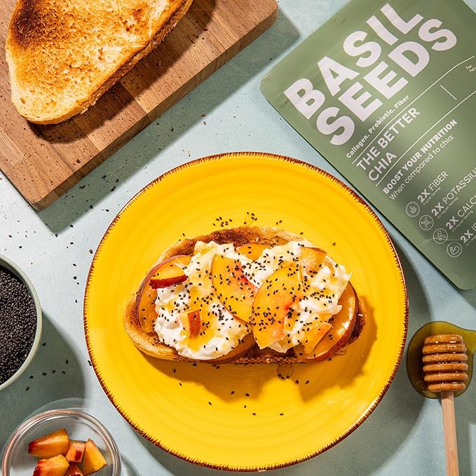 Basilia Basil Seeds Organic for Eating | 2x More Fiber than Chia | Nutrition-Packed Edible Basil Seeds Superfood for Breakfast, Smoothies & Drinks | Keto Friendly & Gluten Free | 1lb Bag
