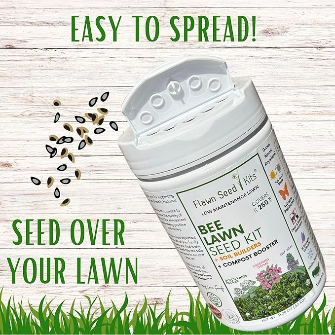 Flawn Seed Kits Bee Lawn Seed Kit, 250 SqFt, Dutch White Clover + Self-Heal + Creeping Thyme, Easy to Spread, Low Maintenance, Alternative Ground Cover, Shaker Tube