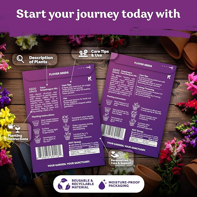 1500 Mix Tetra Snapdragon Seeds (Antirrhinum Majus) & 5500 Mix Dwarf Fairy Bouquet Snapdragon Seeds (Linaria Maroccana) – Heirloom & Organic Flower Garden Seeds, Cut Flower Seeds for Planting