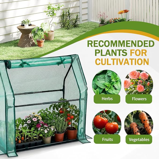 Outvita Mini Greenhouse, Outdoor 3'x3'x3' UV Protected 2-Layer PE Cover Plant Hot House for Flowers, Seed and Vegetables Protection with Roll-up Zippered Doors for Patio Balcony Backyard