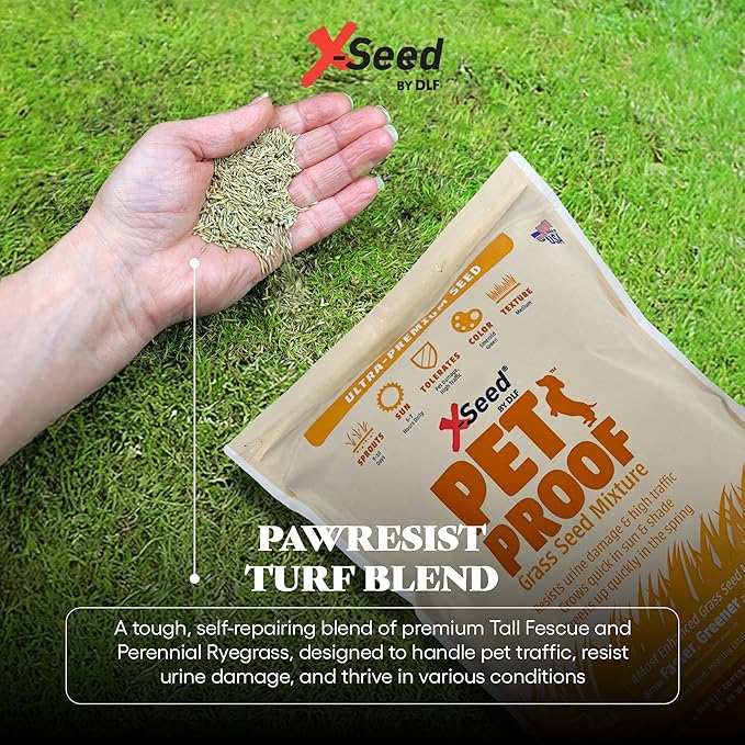 X-Seed Pet Proof Fescue Grass Seed – Dense Lawn for Sun & Shade, Urine Resisitant High Traffic Emerald Green Grass, Rapid Growing In Cool & Sunny Climates, Suited for Dogs – Perennial Blend - 3 lb Bag