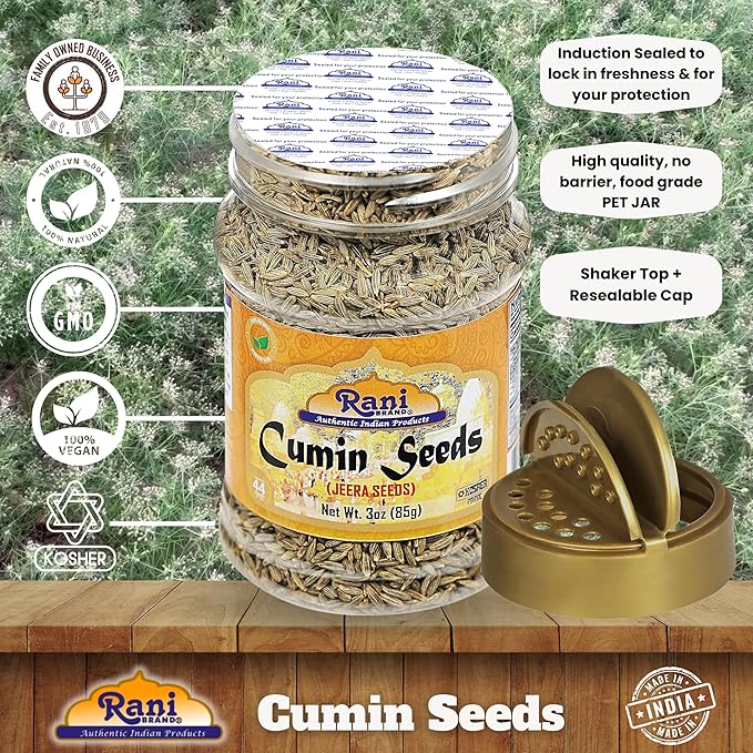 Rani Cumin Seeds Whole (Jeera) Spice 3oz (85g) PET Jar ~ All Natural | Gluten Friendly | NON-GMO | Kosher | Vegan | Indian Origin