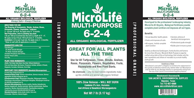 MicroLife Multi-Purpose (6-2-4) Professional Grade Granular Organic Fertilizer for All Plants, 7 LBS