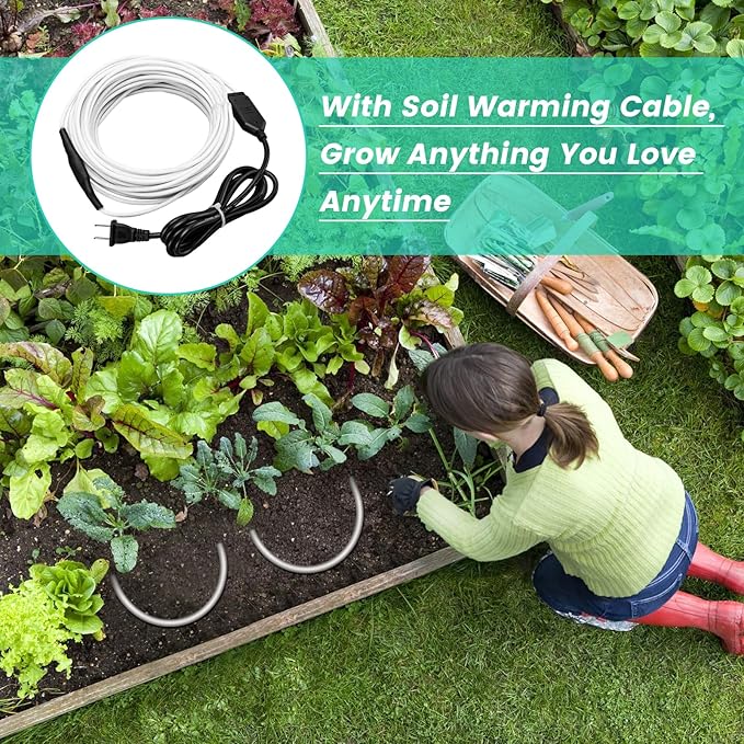 Soil Heating Cable, 49 ft Electric Warming Cable for Garden, Cold Frame, Keep Soil Warm