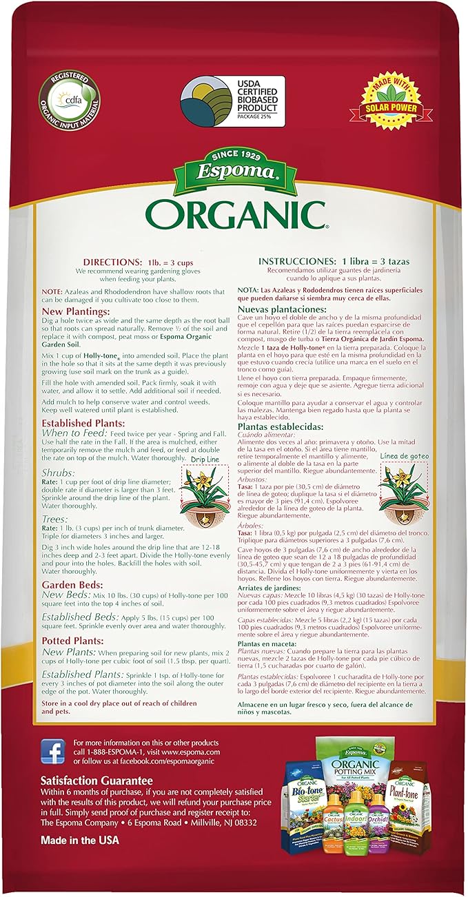 Espoma Organic Holly-Tone 4-3-4 Natural & Organic Evergreen & Azalea Plant Food; 4 lb. Bag; The Original & Best Fertilizer for All Acid Loving Plants Including Rhododendrons & Hydrangeas