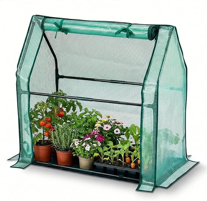 Outvita Mini Greenhouse, Outdoor 3'x3'x3' UV Protected 2-Layer PE Cover Plant Hot House for Flowers, Seed and Vegetables Protection with Roll-up Zippered Doors for Patio Balcony Backyard