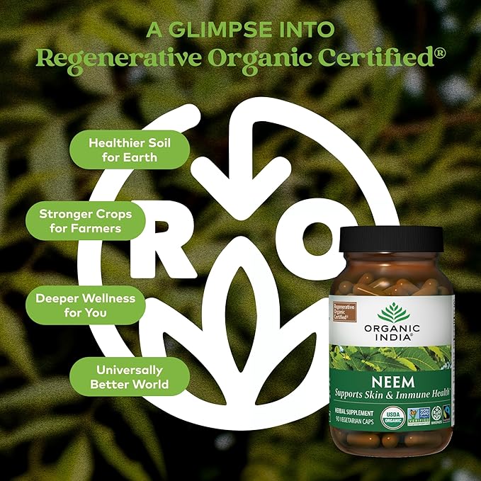 ORGANIC INDIA Neem Leaf Capsules - Herbal Supplement, Supports Skin & Immune Health, Vegan, Gluten Free, USDA Certified Organic - 90 Count