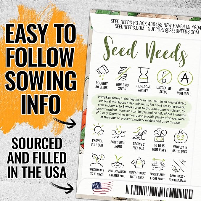 Seed Needs Pumpkin Seeds for Planting Spooky Blend - 30 Premium Heirloom Seeds (Lumina White, Jack O Lantern, Baby Boo, Blue Jarrahdale, Cinderella & More!) Non-GMO & Untreated (1 Small Pack)
