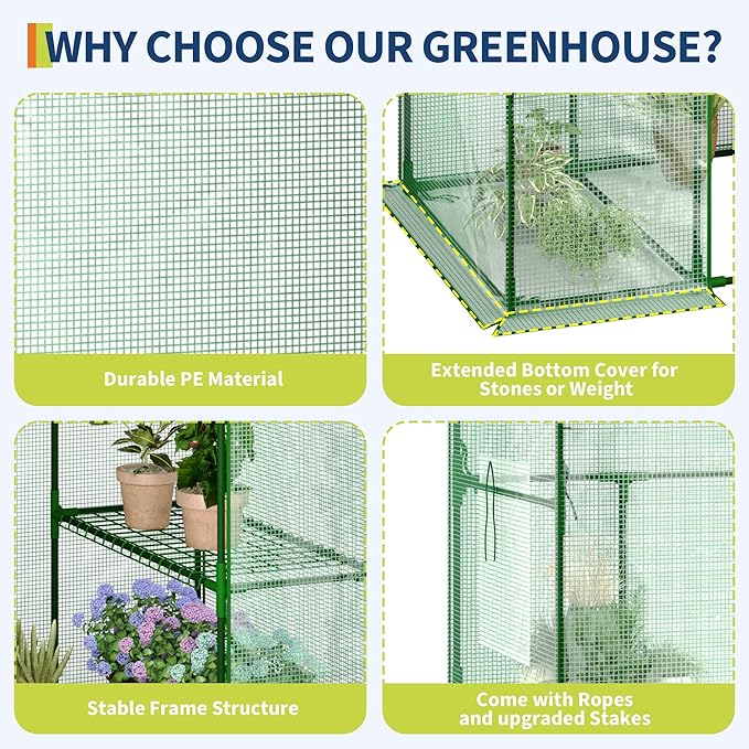 Portable Greenhouse, 57 x 57 x 76'' Greenhouses for Outdoors, Durable Small Green House Kit, Thicken PE Cover, Walk in Green Houses for Indoor Backyard Outside