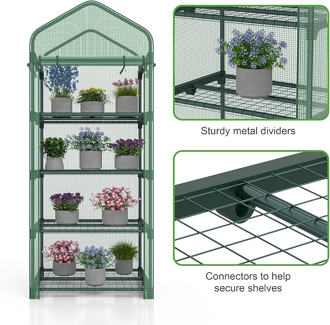 Kecreque Mini Greenhouse 4-Tier Small Greenhouses for Outdoor Indoor 27"x19"x63" Portable Greenhouse w/ Screen Windows & Waterproof PE Cover Green House for Backyard Balcony Seedling Raising