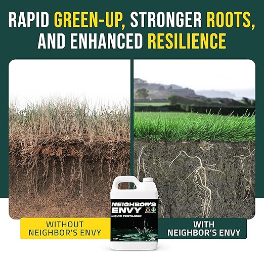 PetraMax Neighbor’s Envy Grass Fertilizer for Lawn & Garden, 64 Ounce Covers up to 8,000 sq.ft. 7-in-1 Liquid Lawn Fertilizer Concentrate for Deep Green Turf - Includes Nitrogen/Iron/Humic/Sea Kelp