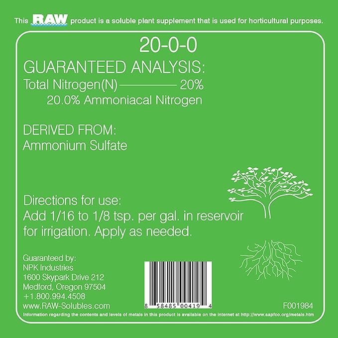 RAW Nitrogen Fertilizer 2oz | Water Soluble High Nitrogen Plant Food for Vegetative Growth Hydroponic Nutrients for Indoor Plants Garden & Vegetable Fertilizer