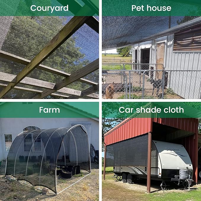 50% 10 X 12 FT Black Shade Cloth, Outdoor Woven Sun Shade with Grommets, Durable Breathable Netting Shading Antifreezing for Patio, Garden, DIY Home, Plants Cover, Greenhouse, Dog Kennel