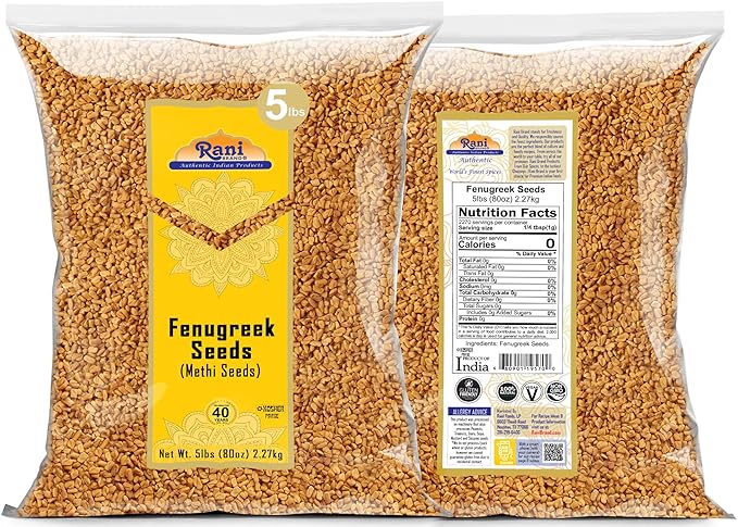 Rani Fenugreek (Methi) Seeds Whole 80oz (5lbs) 2.27kg Bulk Trigonella foenum graecum ~ All Natural | Vegan | Gluten Friendly | Non-GMO | Kosher | Indian Origin, used in cooking & Ayurvedic spice