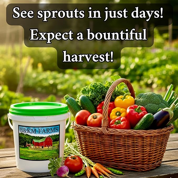 Survival Seed Vault: 50 Varieties, 50,000+ Non-GMO Heirloom Seeds - 5+ Year Supply in Secure Bucket + Growing Guide by B&KM Farms (3 Pack)
